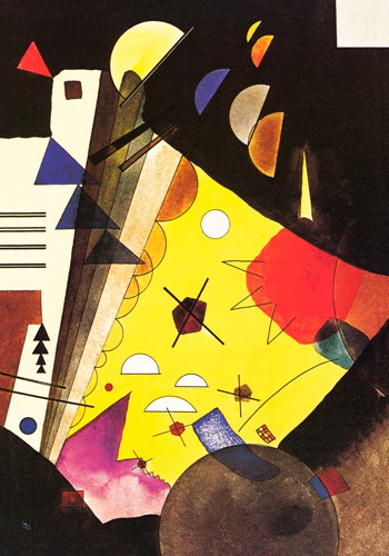 Wassily Kandinsky, Tension en hauteur, 1924 (Wunschgröße, Klassische Moderne, Malerei, abstrakte Kunst, geometrische Formen, abstrakte Architektur, Linien, Kreise, Dreiecke, Balken, Bögen, Streifen,  Wohnzimmer, Büro, Arztpraxis, bunt)