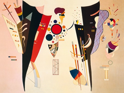 Wassily Kandinsky, Accord réciproque, 1942 (Wunschgröße, Klassische Moderne, Malerei, abstrakte Kunst, geometrische Formen, Kreise, Punkte, abstrakte Muster, Fantasiefiguren, amorphe Formen,  Wohnzimmer, Arztpraxis, bunt)