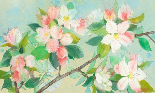 Loes Botman, Apple Blossom (Wunschgröße, Malerei, Natur, Apfelbaum, Apfelblüten, Zweig, Blüten, Botanik, Pflanze, Schlafzimmer, Treppenhaus, bunt)