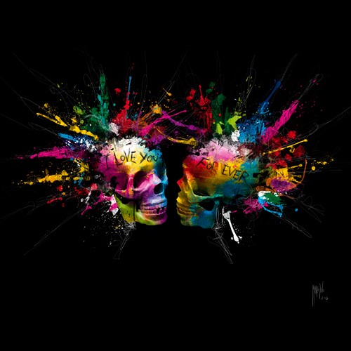 Patrice Murciano, Eternal Lovers (Wunschgröße, Pop Art, Skull, Totenköpfe, Liebe, ewige Liebe, Schädel, Punk, Irokese, Iro, Leuchtfarben, Neon, Schrill, Modern, Malerei, Jugendzimmer, Wohnzimmer, Jugendzentrum, bunt)