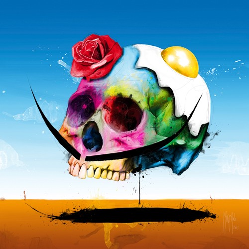 Patrice Murciano, Surreal Skull (Wunschgröße, Pop Art, Persönlichkeit, Skull, Totenkopf, Dali, Künstler, Surrealismus, Adaption, Spiegelei, Rose, Wüste, Schädel, Punk,  Leuchtfarben, Neon, Schrill, Modern, Malerei, Jugendzimmer, Wohnzimmer, Jugendzentrum, bunt)