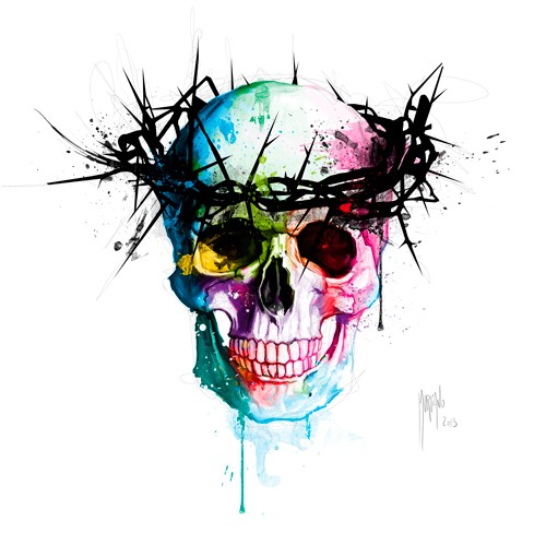 Patrice Murciano, Jesus´s Skull (Wunschgröße, Pop Art, Persönlichkeit, Jesus, Skull, Totenkopf, Dornenkrone, Schädel, Punk,  Leuchtfarben, Neon, Schrill, Modern, Malerei, Jugendzimmer, Wohnzimmer, Jugendzentrum, bunt)