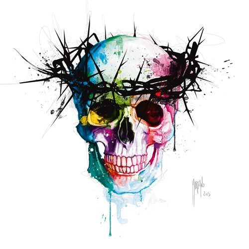 Patrice Murciano, Jesus`s Skull (Pop Art, Persönlichkeit, Jesus, Skull, Totenkopf, Dornenkrone, Schädel, Punk,  Leuchtfarben, Neon, Schrill, Modern, Malerei, Jugendzimmer, Wohnzimmer, Jugendzentrum, bunt)