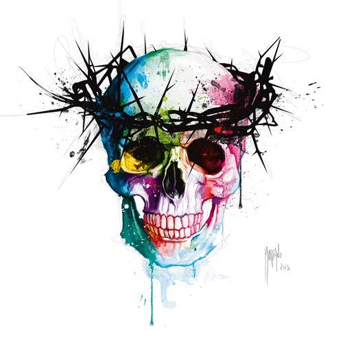 Patrice Murciano, Jesus`s Skull (Pop Art, Persönlichkeit, Jesus, Skull, Totenkopf, Dornenkrone, Schädel, Punk,  Leuchtfarben, Neon, Schrill, Modern, Malerei, Jugendzimmer, Wohnzimmer, Jugendzentrum, bunt)