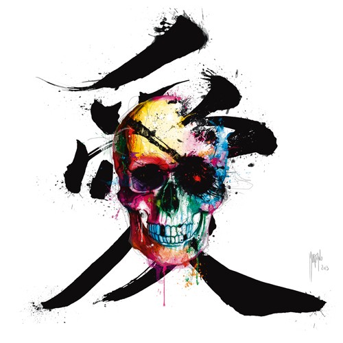 Patrice Murciano, Pirate (Pop Art, Persönlichkeit, Skull, Totenkopf, Pirat, Schriftzeichen, chinesisches Schriftzeichen, Schädel, Punk,  Leuchtfarben, Neon, Schrill, Modern, Malerei, Jugendzimmer, Wohnzimmer, Jugendzentrum, bunt)