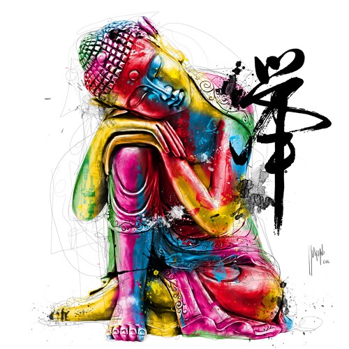 Patrice Murciano, Buddha (Pop Art, Persönlichkeit, Buddha, Statue, Figur, schlafender Buddha, Leuchtfarben, Neon, Schrill, Modern, Malerei, Jugendzimmer, Wohnzimmer, Jugendzentrum, bunt)