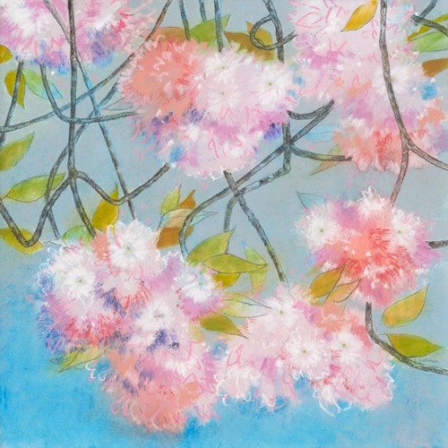 Loes Botman, Japanese Cherry Blossom (Wunschgröße, Malerei, Natur, Kirschbaum, Kirschblüten, japanische Kirsche, Schlafzimmer, Treppenhaus, rosa / blau)