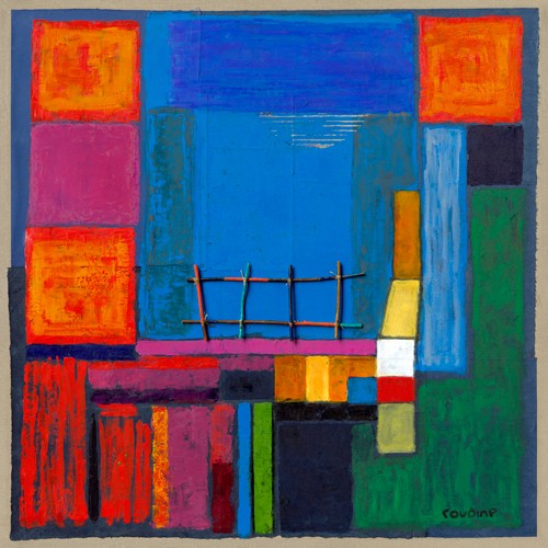 Noëlle Roudine, terrasse avec vue mer (Wunschgröße, Moderne Malerei, Abstrakte Malerei, Farbfelder, Farbflächen, geometrische Formen, Quadrate, Rechtecke, Zaun, Wohnzimmer, Büro, Treppenhaus, bunt)