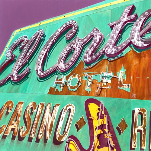 Didier van Sprengel, El Cortez (Wunschgröße, Malerei, Modern, Pop Art, Leuchtreklame, Casino, Kasino, Las Vegas, Spielhalle, Spielhölle, Werbetafel, Flash, Licht, leuchtend, Jugendzimmer, Wohnzimmer, bunt)