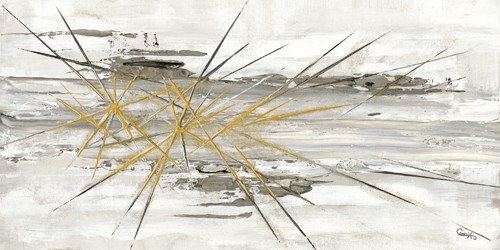 Caro-H, Fantôme (Wunschgröße, Malerei, moderne Malerei, abstrakt, gegenstandslos, Funken, Nadeln, verworren, spitz, stechend, Wohnzimmer, Treppenhaus, Büro,  schwarz/ grau/ gelb)