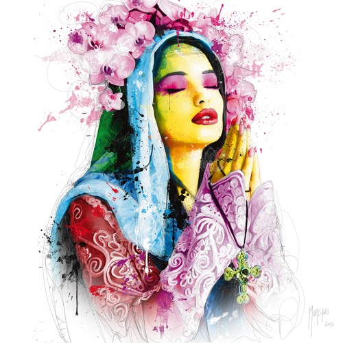 Patrice Murciano, Faith (Pop Art,Frau, Schönheit, Betende, Gebet, Punk, Leuchtfarben, Neon, Schrill, Modern, Malerei, Adaption, Jugendzimmer, Wohnzimmer, Jugendzentrum, bunt)