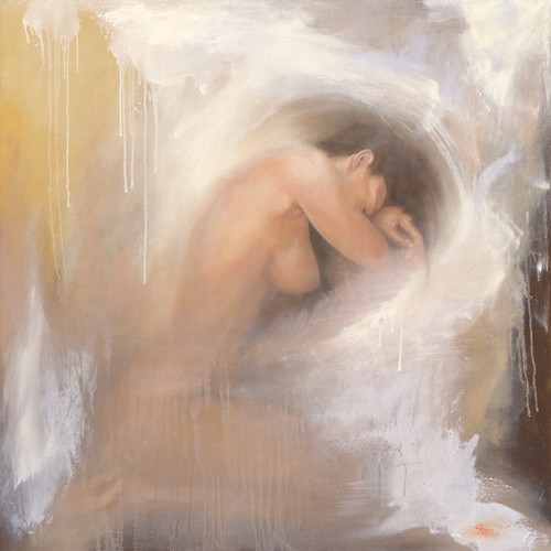 Pierre Mallo, Nude III (Aktmalerei, nackte Frau, Erotik, Aura, modern, Schlafzimmer, zeitgenössisch, Wunschgröße, bunt)