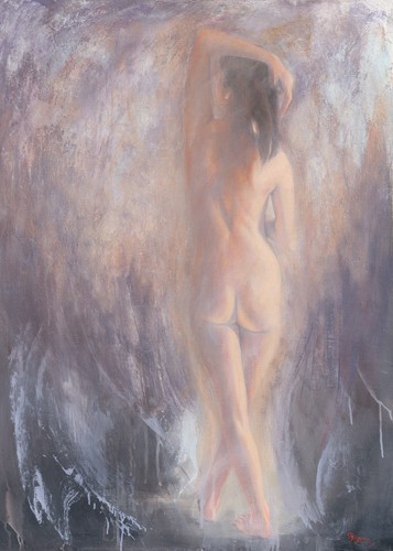 Pierre Mallo, Nude VI (Aktmalerei, nackte Frau, Rückenakt, Erotik,  modern, Schlafzimmer, zeitgenössisch, Wunschgröße, bunt)