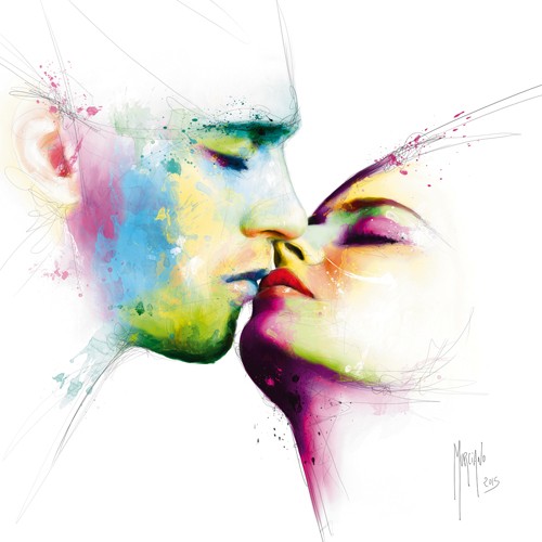 Patrice Murciano, Le baiser (Pop Art, Kuß, innig, Liebe, Gesichter, Leuchtfarben, Neon, Schrill, Modern, Malerei, Adaption, Persönlichkeiten, Jugendzimmer, Wohnzimmer, Schlafzimmer, bunt,)