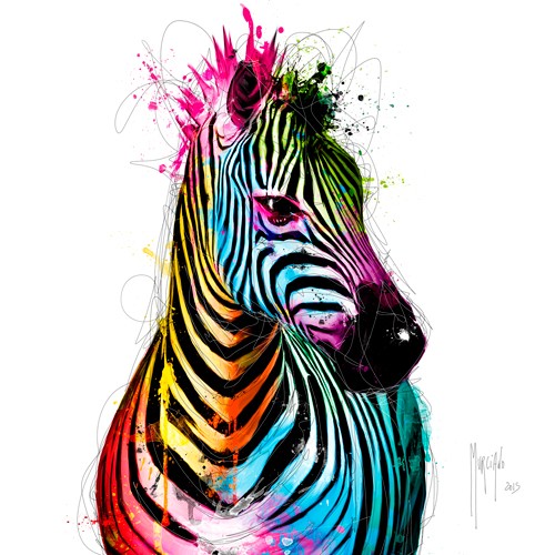 Patrice Murciano, Zebra Pop (Pop Art, Zebra, Tier,  aufmerksam, dynamisch, Leuchtfarben, Streifen, Neon, Schrill, Modern, Malerei, Jugendzimmer, Wohnzimmer, bunt)