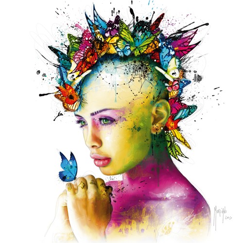Patrice Murciano, Power of Love (Punk, Blumen, Schmetterlinge, flower power, Irokese, Portrait, Mädchen, Profil, Pop Art, Leuchtfarben, Neon, Schrill, Modern, Malerei, Jugendzimmer, Wohnzimmer, Jugendzentrum, bunt)