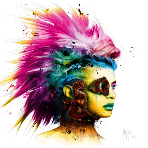 Patrice Murciano, Cyber Punk 2 (Punk, Cyber punk, Irokese, Portrait, Mädchen, Profil, Pop Art, Leuchtfarben, Neon, Schrill, Modern, Malerei, Jugendzimmer, Wohnzimmer, Jugendzentrum, bunt)