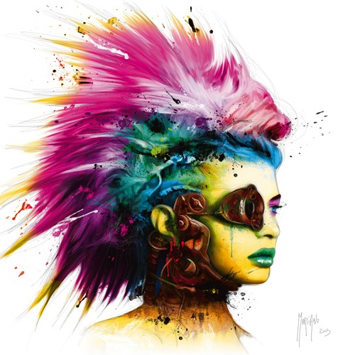 Patrice Murciano, Cyber Punk 2 (Punk, Cyber punk, Irokese, Portrait, Mädchen, Profil, Pop Art, Leuchtfarben, Neon, Schrill, Modern, Malerei, Jugendzimmer, Wohnzimmer, Jugendzentrum, bunt)