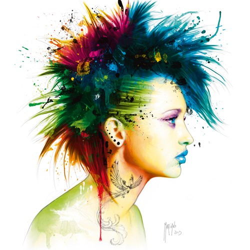 Patrice Murciano, Fashion Punk (Punk, Tattoo, Irokese, Portrait, Mädchen, Profil, Pop Art, Leuchtfarben, Neon, Schrill, Modern, Malerei, Jugendzimmer, Wohnzimmer, Jugendzentrum, Wunschgröße, bunt)