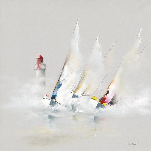 Gérard de Courcy, Passage du Phare (Meeresbrise, Segler, abstrakte Malerei, Segelboote, Wind, steife Brise, Regatta, Modern, Wohnzimmer, Treppenhaus, Wunschgröße, bunt)