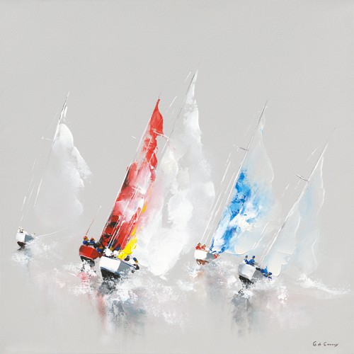 Gérard de Courcy, Régate (Meeresbrise, Segler, abstrakte Malerei, Segelboote, Wind, steife Brise, Regatta, Modern, Wohnzimmer, Treppenhaus, Wunschgröße, bunt)