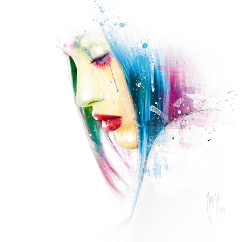 Patrice Murciano, In Love (Pop Art, Gesicht, portrait, verliebt, Melancholie, junge Frau,  Leuchtfarben, Neon, Schrill, Modern, Malerei, Persönlichkeiten, Jugendzimmer, Wohnzimmer, Schlafzimmer,  bunt)