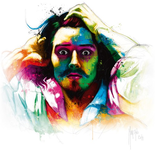 Patrice Murciano, Le Déspéré Gustave Courbet (Pop Art, Gesicht,Portriat, Künstler, Maler, wirr, Verzeifelung Leuchtfarben, Neon, Schrill, Modern, Malerei, Persönlichkeiten, Jugendzimmer, Wohnzimmer,   bunt)