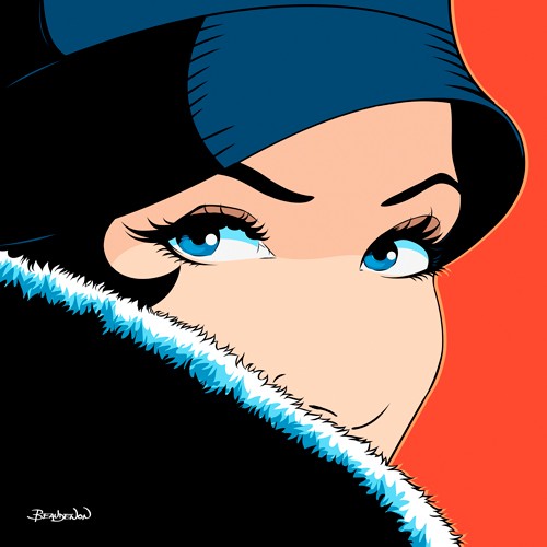 Thierry Beaudenon, A Vintage Look (Frau, Gesicht, Portrait, Hut, Pop Art, Malerei, leuchtend, Treppenhaus, Wohnzimmer, Wunschgröße, bunt)