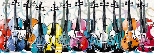 Patrick Cornée, Variation for Violins (Musik, Instrumente, Violinen, pop art, Jugendzimmer, Wohnzimmer, Musikzimmer, Treppenhaus, Wunschgröße, modern, bunt)
