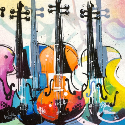 Patrick Cornée, Variation for Violin III (Musik, Instrumente, Violinen, pop art, Jugendzimmer, Wohnzimmer, Musikzimmer, Treppenhaus, Wunschgröße, modern, bunt)