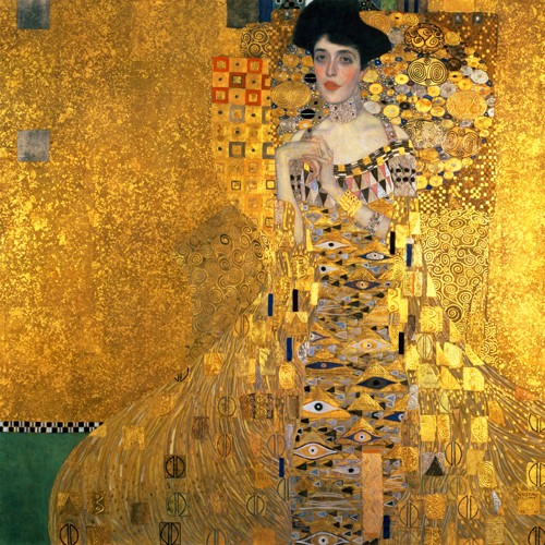 Gustav Klimt, Adele Bloch Bauer I, 1907 (Klassische Moderne,dekorativ, Jugendstil, Eros&People, Adele Bloch-Bauer, Frau,geometrische Muster,  Eleganz, Wohnzimmer, Treppenhaus, Schlafzimmer, bunt, Malerei)