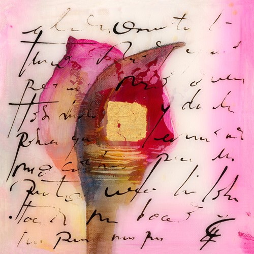 Gemma Leys, Tu rosa (Modern, Abstrakt, Abstrakte Malerei, Farbflächen, Blume, Blüte, Kalligraphie, Schrift, Wunschgröße, Wohnzimmer, Treppenhaus, bunt)