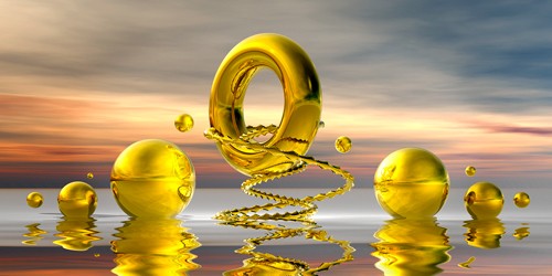 Peter Hillert, Golden ChainRingBowls (Photokunst, Kugeln, Ring, Spirale, Wasser, Reflexionen, Himmel, surreal, Wunschgröße, Modern, gold / bunt)