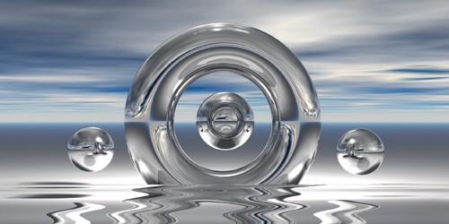 Peter Hillert, SilverRing (Fotokunst, surreal, Ringe, Wasser, Spiegelungen, Himmel, Büro, Business, Arztpraxis, Wohnzimmer, Wunschgröße, Modern, silber / grau)