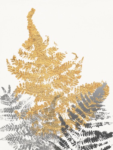 SARA Design, Blattgold I (Pflanze, Farn, Blatt, Abdruck, dekorativ, floral, Schlafzimmer, Treppenhaus, Wohnzimmer, silber/gold)