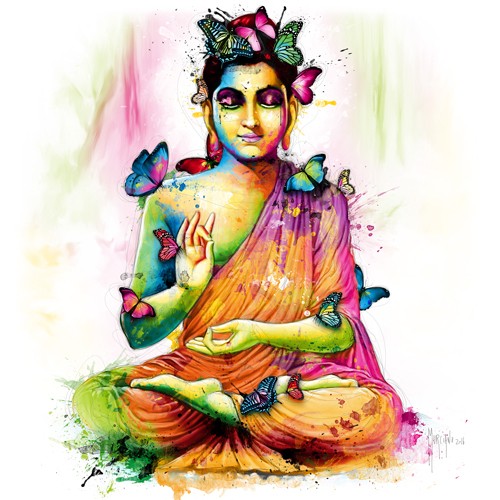 Patrice Murciano, Siddhartha (Pop Art, Siddhartha Gautama, Persönlichkeit, Buddha, Religion, Schmetterlinge, Statue, Figur, Trance, Buddhismus, Indien, Leuchtfarben, Neon, Schrill, Modern, Malerei, Jugendzimmer, Wohnzimmer, Wunschgröße, bunt)