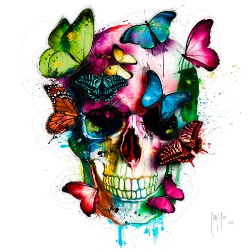 Patrice Murciano, Les couleurs de l´âme I (Skull, Torenkopf, Schädel, Punk,Schmetterlinge, flower power, Frisur, Kopfbedeckung, Pop Art, Leuchtfarben, Neon, Schrill, Modern, Malerei, Jugendzimmer, Wohnzimmer, Wunschgröße, bunt)