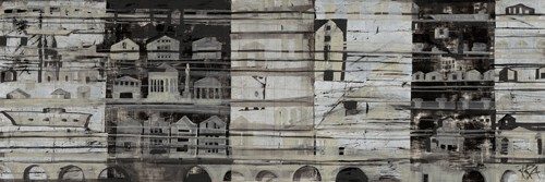 Rose Richter-Armgart, Classic City (Abstrakte Malerei, Farbfelder, modern, geometrische Muster, antike Gebäude, Büro, Business, Wohnzimmer, Abstrakt, schwarz/weiß, Wunschgröße)