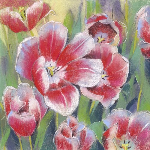 Loes Botman, Blumen 2 (Tulpen, Blütenblätter, Blüten, Botanik, Pflanze, Esszimmer, Wohnzimmer, Treppenhaus, Wunschgröße, Malerei, bunt)