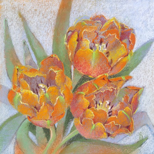 Loes Botman, Blumen 4 (Tulpen, Blütenblätter, Blüten, Botanik, Pflanze, Esszimmer, Wohnzimmer, Treppenhaus, Wunschgröße, Malerei, bunt)