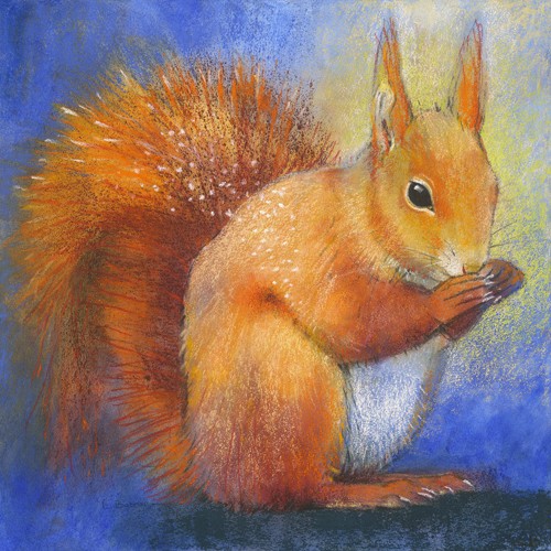Loes Botman, Eichhörnchen (Eichhörnchen, niedlich, flauschig, putzig, Waldtiere, Tiere, Wohnzimmer, Treppenhaus, Wunschgröße, Malerei, bunt)