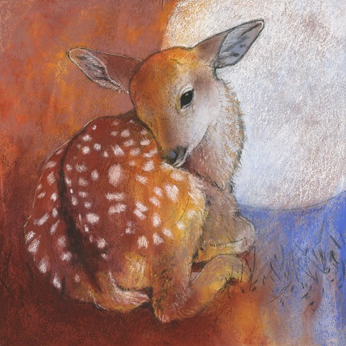 Loes Botman, Bambi (Reh, Kitz, Baby, niedlich,  putzig, Waldtiere, Tiere, Wohnzimmer, Treppenhaus, Wunschgröße, Malerei, bunt)