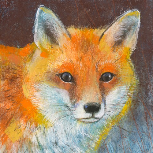 Loes Botman, Fuchs (Fuchs, Meister Reinecke, aufmerksam, Jäger, Waldtiere, Tiere, Wohnzimmer, Treppenhaus, Wunschgröße, Malerei, bunt)