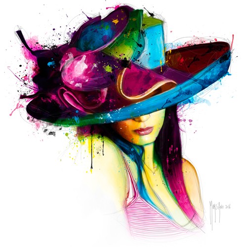 Patrice Murciano, La Jeune Fille au Chapeau (Pop Art, Punk, Mädchen, jung, Portrait, Hut, Leuchtfarben, Neon, Schrill, Modern, Malerei, Jugendzimmer, Wohnzimmer, Jugendzentrum, bunt)