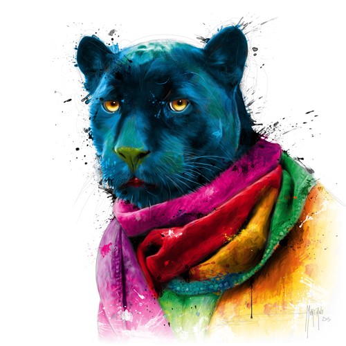 Patrice Murciano, Panther (Pop Art, Panther, Raubkatze, Schal, Tier, Tierportrait, Leuchtfarben, Neon, Schrill, Modern, Malerei, Jugendzimmer, Wohnzimmer, Jugendzentrum, Wunschgröße, bunt)