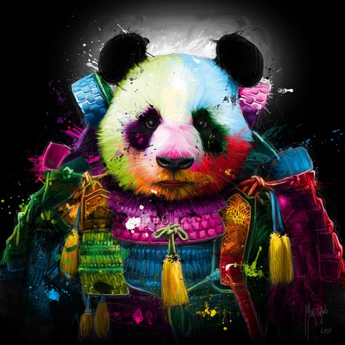 Patrice Murciano, Panda Samourai (Pop Art, Bär, Panda, Kämpfer, Kostüm, Leuchtfarben, Neon, Schrill, Modern, Malerei, Jugendzimmer, Wohnzimmer, Jugendzentrum, bunt)