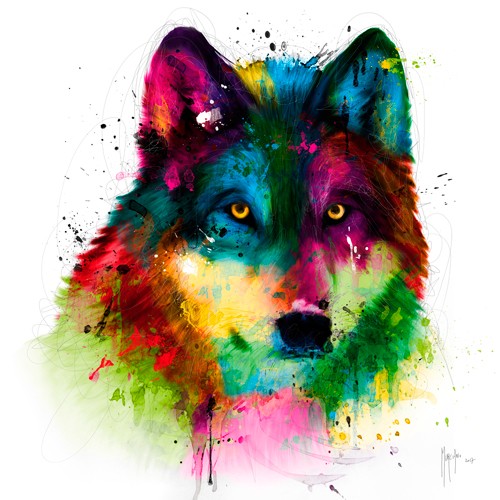 Patrice Murciano, Wolf (Pop Art, Wolf, Tier, Tierportrait, Leuchtfarben, Neon, Schrill, Modern, Malerei, Jugendzimmer, Wohnzimmer, Jugendzentrum, Wunschgröße, bunt)