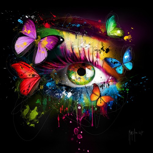 Patrice Murciano, Le miroir de l’âme (Pop Art, Auge, Schmetterlinge, Punk, Leuchtfarben, Neon, Schrill, Modern, Malerei, Jugendzimmer, Wohnzimmer,  pink)