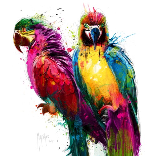 Patrice Murciano, Tropical Colors I (Pop Art, Ara, Papagei, Tier, Tierportrait, Leuchtfarben, Neon, Schrill, Modern, Malerei, Jugendzimmer, Wohnzimmer, Jugendzentrum, Wunschgröße, bunt)