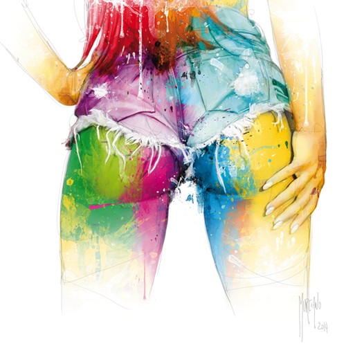 Patrice Murciano, Preston Lee (Wunschgröße, Pop Art, Erotik, Punk, Mädchen, knackig, Hinterteil, Hot pants, Sexy, kurze Hosen, Leuchtfarben, Neon, Schrill, Modern, Malerei, Jugendzimmer, Wohnzimmer, Jugendzentrum, bunt)